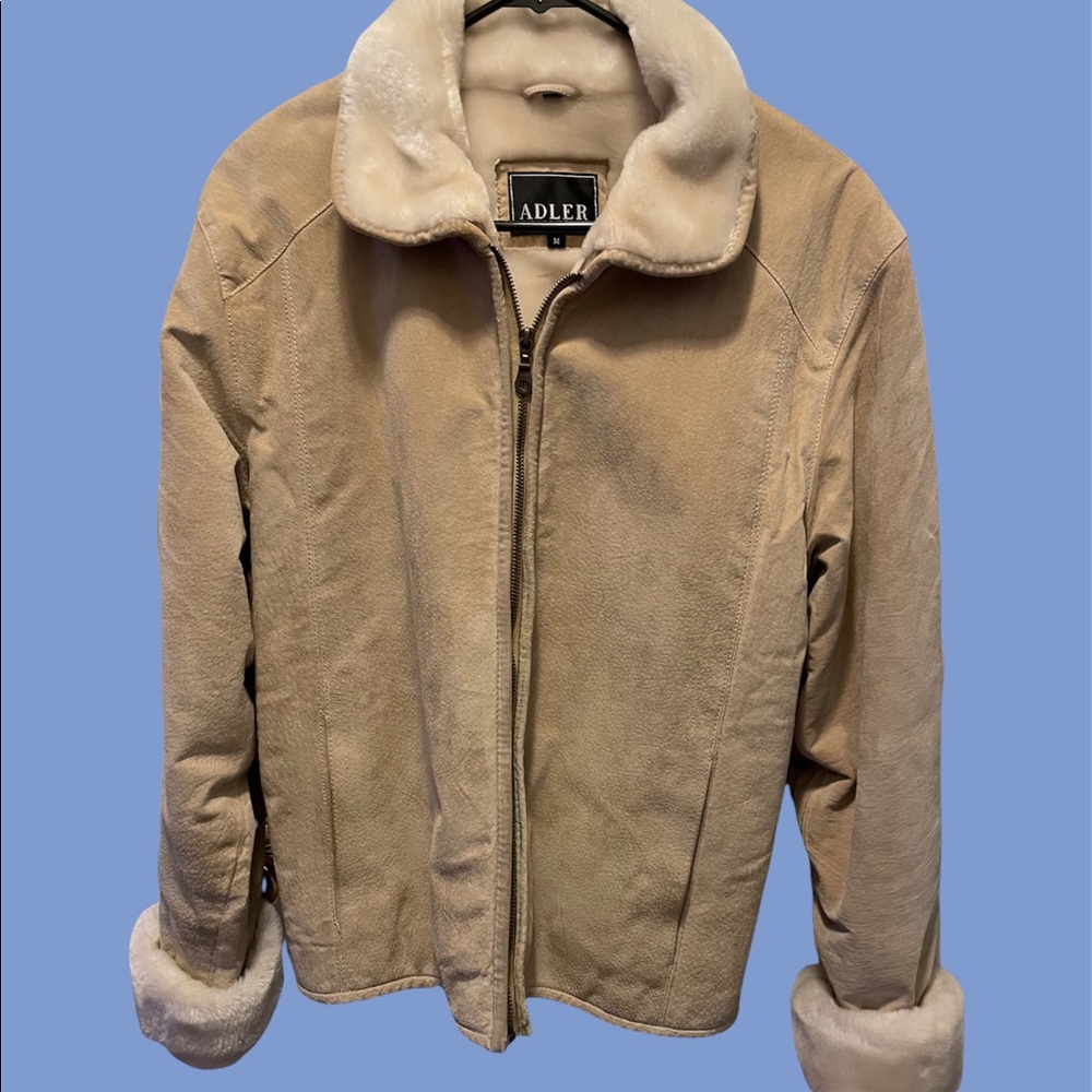 adler collection genuine leather jacket with faux fur trim on collar/cuffs!